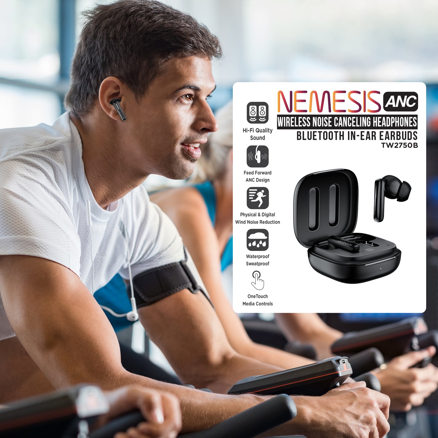 m360 Nemesis ANC Wireless Noise Cancelling Headphones - Active Noise Cancelling Bluetooth Earbuds – 4 Microphones - 30H Playtime – 10mm Graphene Dynamic Drivers Magnetic Charging Case - TW2750B