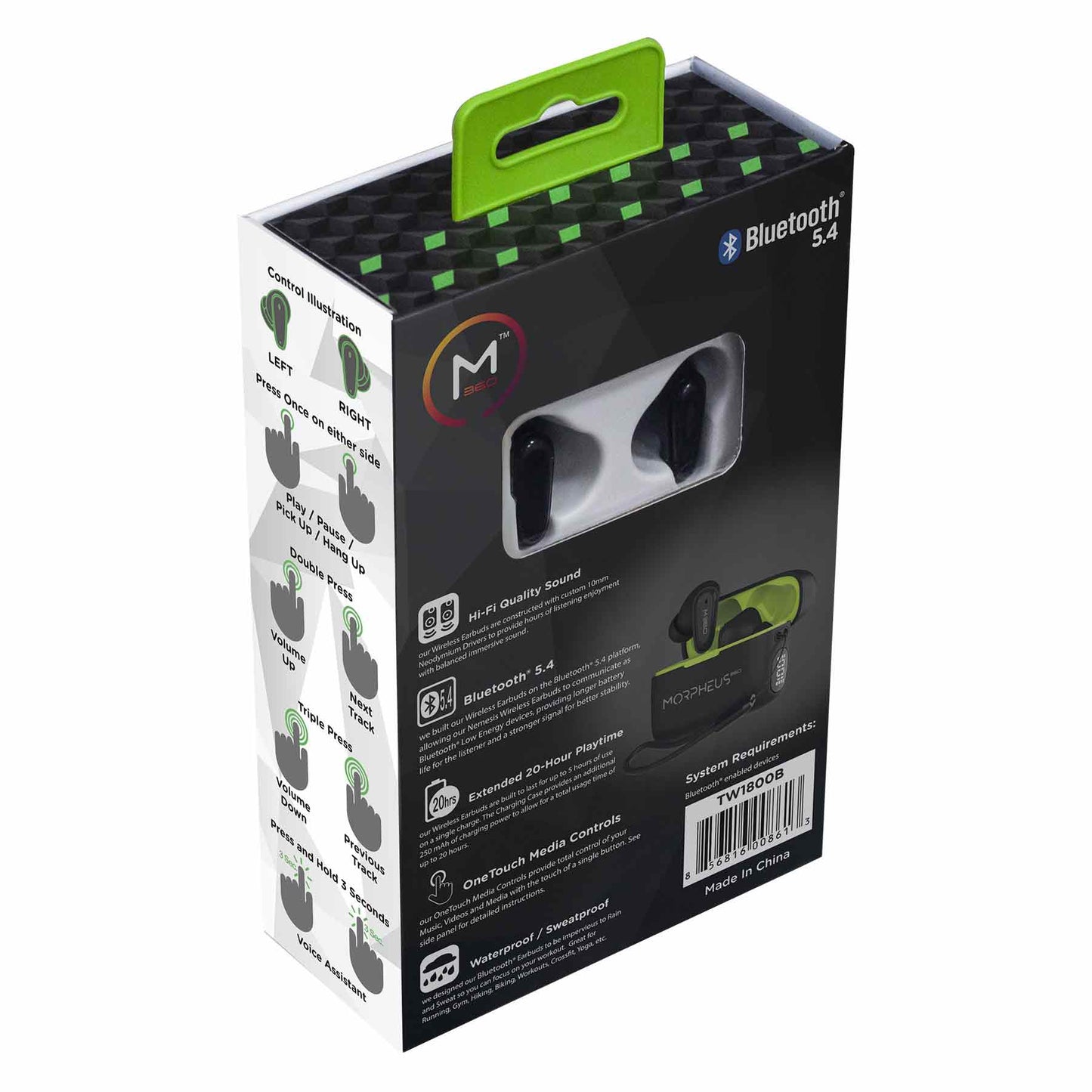 Morpheus 360 Nemesis True Wireless Earbuds - Bluetooth Headphones - Magnetic Charging Case - 20H Playtime - TW1800B