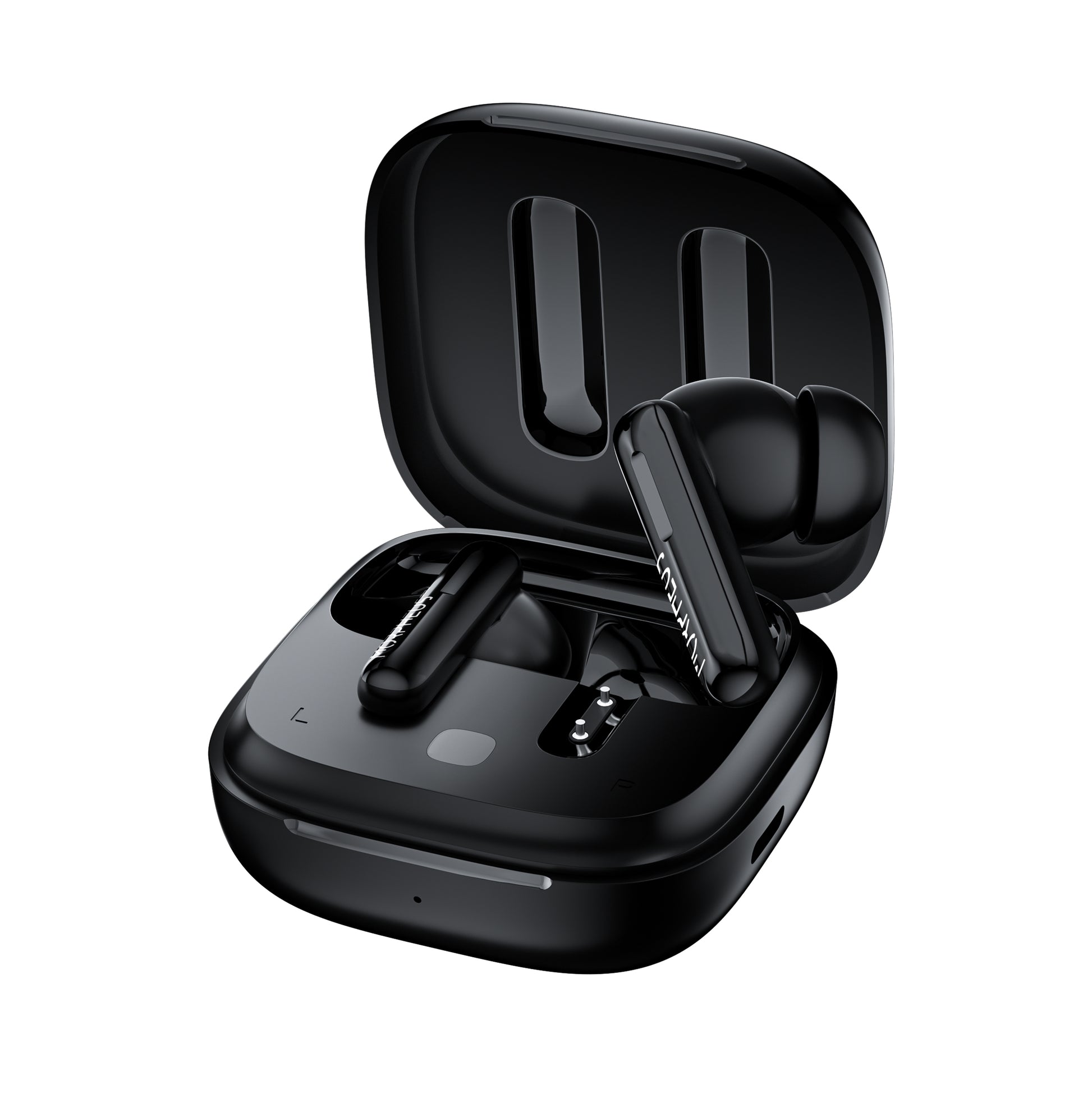 TW2750B Front View with Right Earbuds Removing from Charging Case