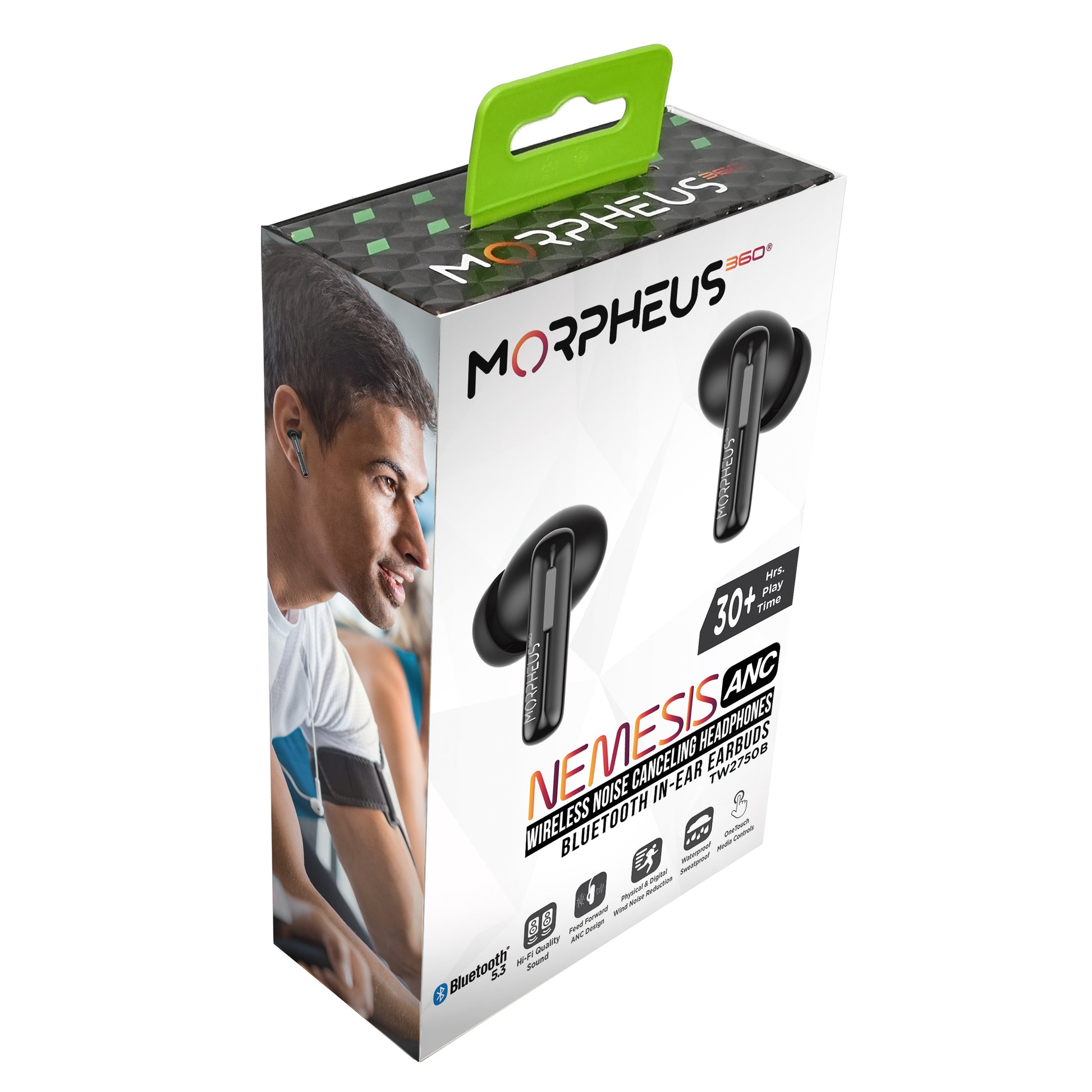 Front View Photo of Morpheus 360 Nemesis ANC True Wireless Earbuds  retail package