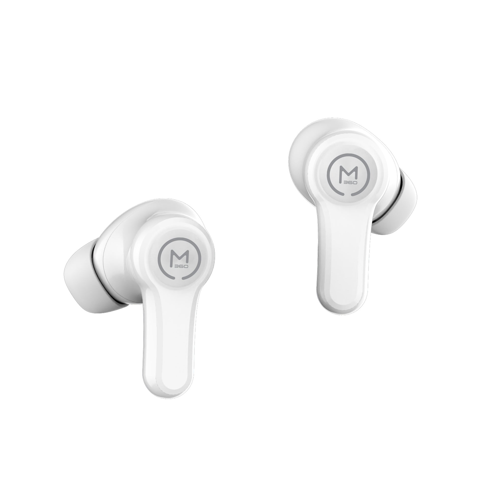 Photo of Morpheus 360 Pulse HD True Wireless Earbuds, white left and right stick earbuds.