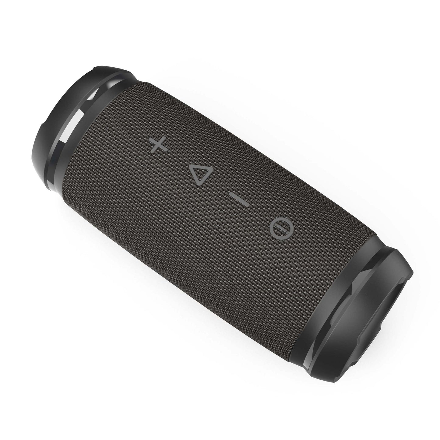Angled view of the Morpheus 360 Sound Stage Wireless Portable Bluetooth Speaker showing the one touch media controls.