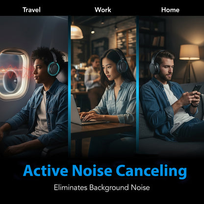 Morpheus 360 Synergy HD Active Noise Cancelling Wireless Headphones, Bluetooth Headset with Mic, 50H Playtime, Deep Bass, Travel Case, HP9550HD