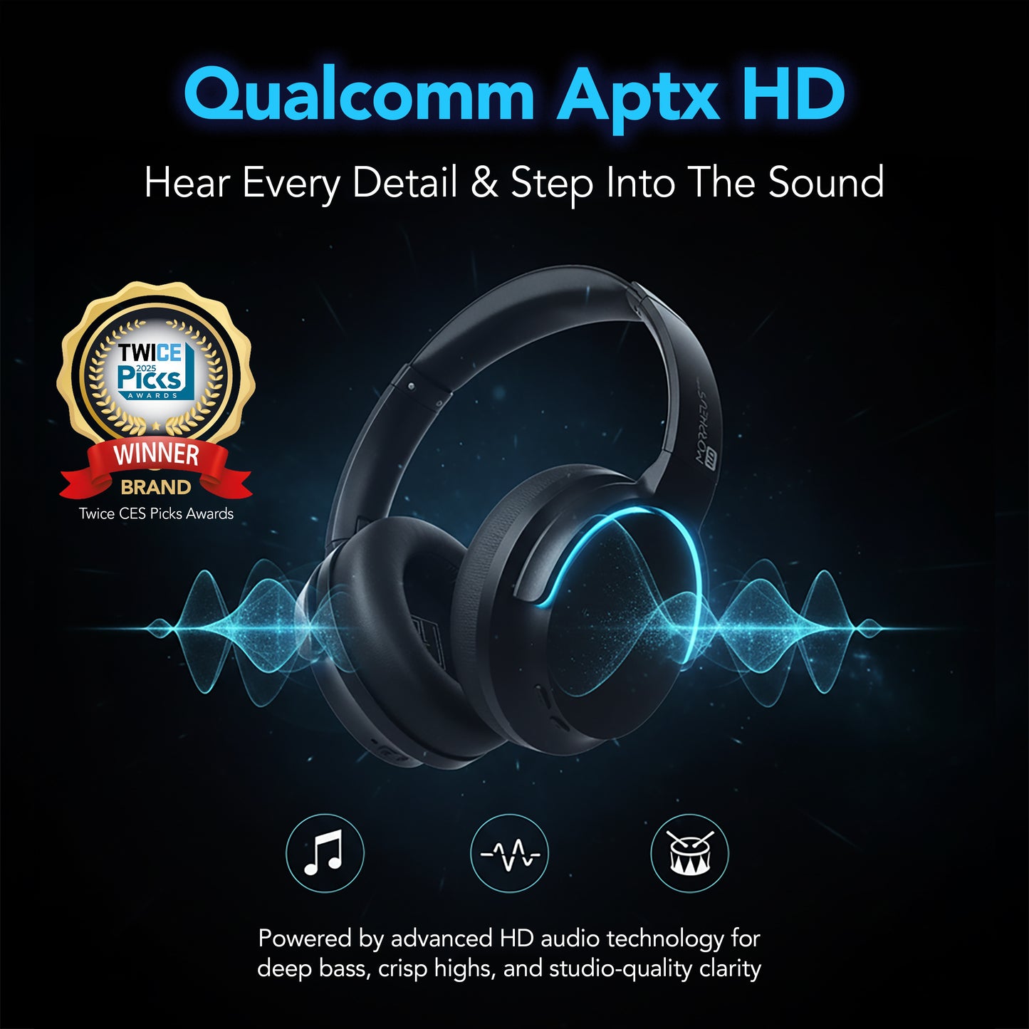 Morpheus 360 Synergy HD Active Noise Cancelling Wireless Headphones, Bluetooth Headset with Mic, 50H Playtime, Deep Bass, Travel Case, HP9550HD