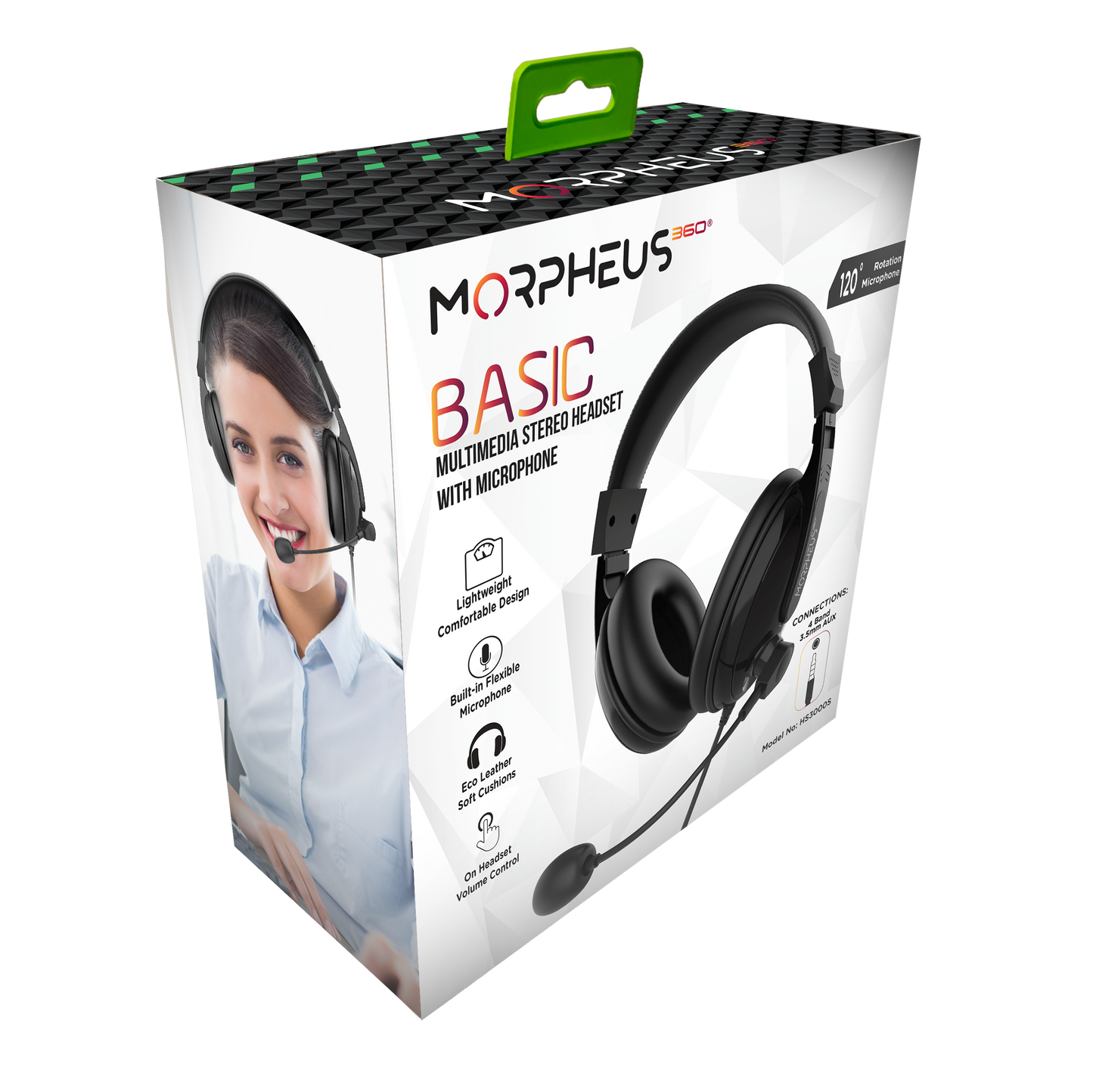 Front angled picture of the Morpheus 360 HS3000S Retail Package.