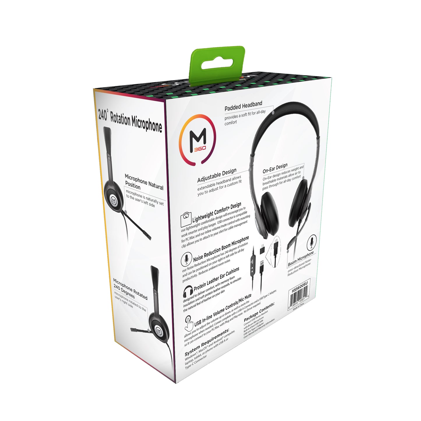 Back of Box Picture of the Connect USB Stereo Headset Retail Package.