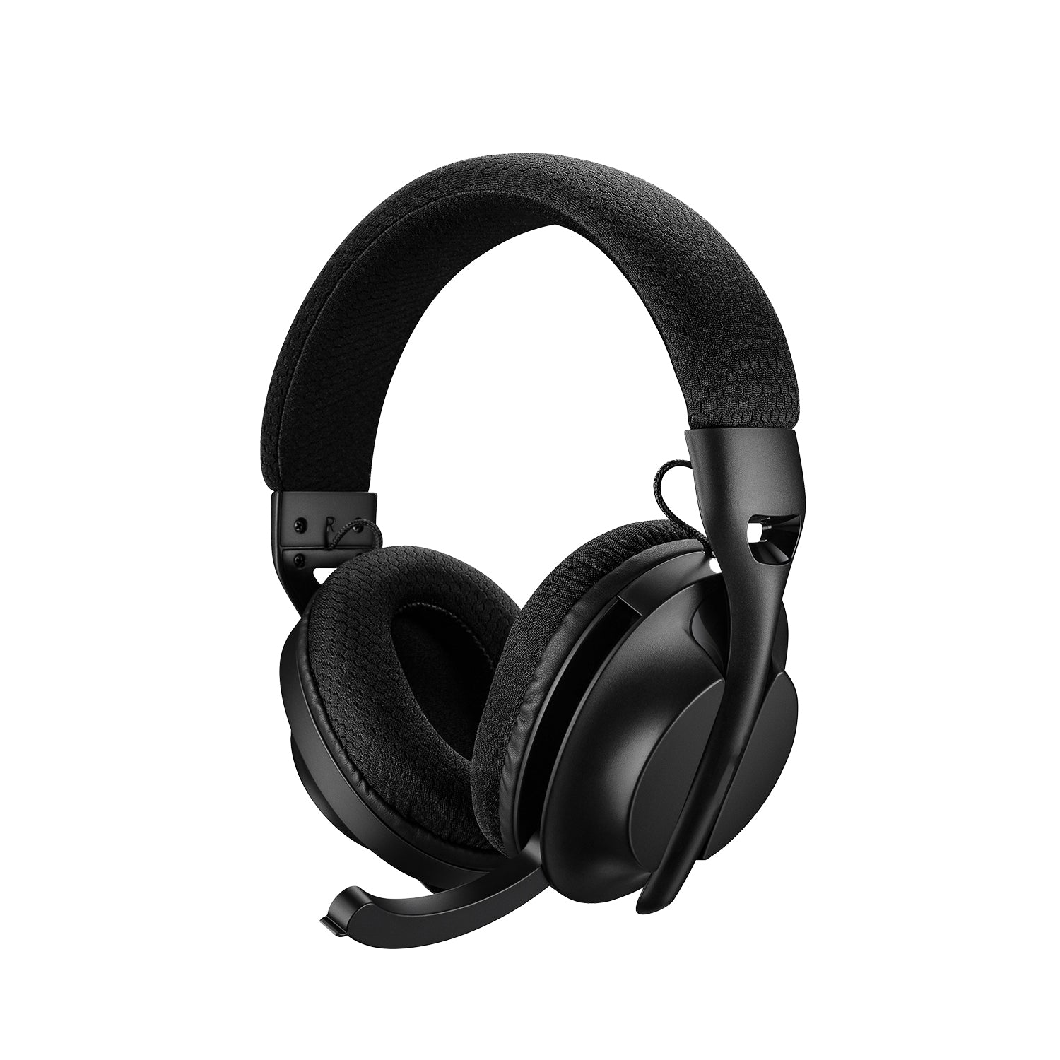 M360 Tri-Mode Gaming Headset In Black with Microphone Down Angled View