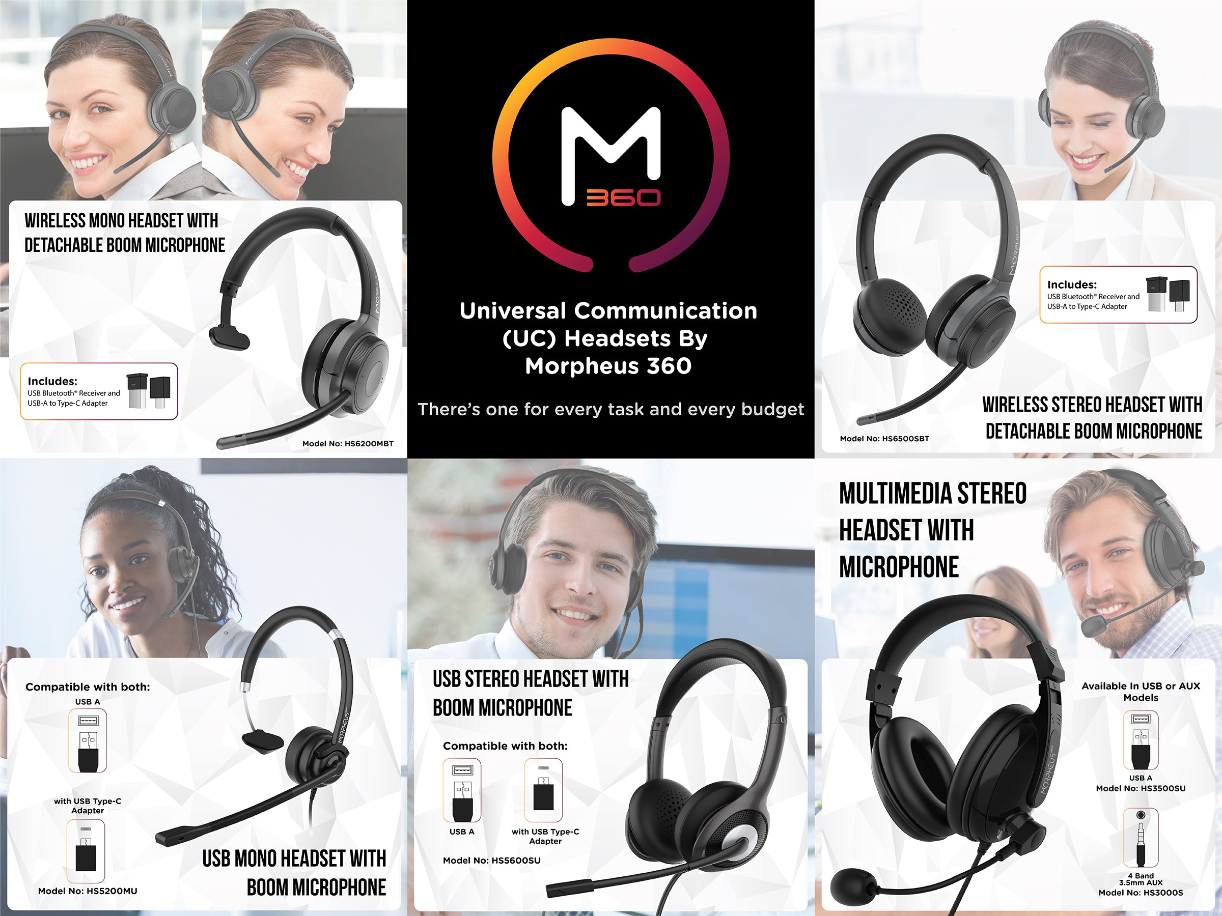 UC Headset Home Page Banner Showing All Morpheus 360 Headsets for the Office or School