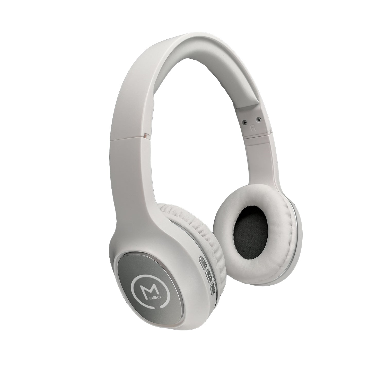 Photo of Morpheus 360 Tremors Wireless on-ear Headphones – White with Silver accents, show the padded headband and plush earpads.