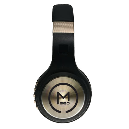 Photo of Morpheus 360 Serenity Wireless Over Ear Headphones shown from the side showcasing the Gold accents.