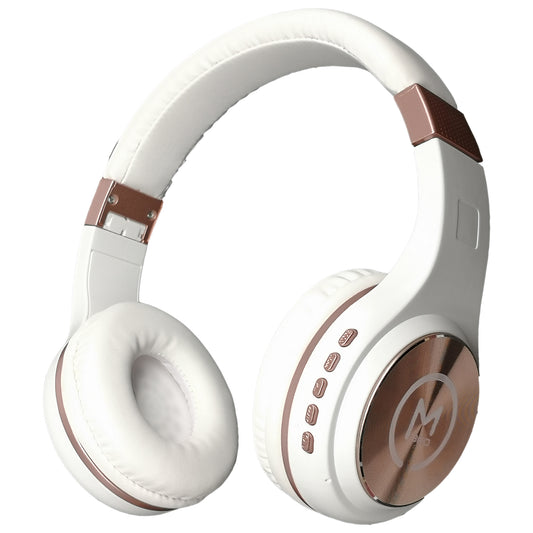Photo of Morpheus 360 Serenity Wireless Over Ear Headphones showing the padded headband and plush comfortable earcups. White with Rose Gold accents.