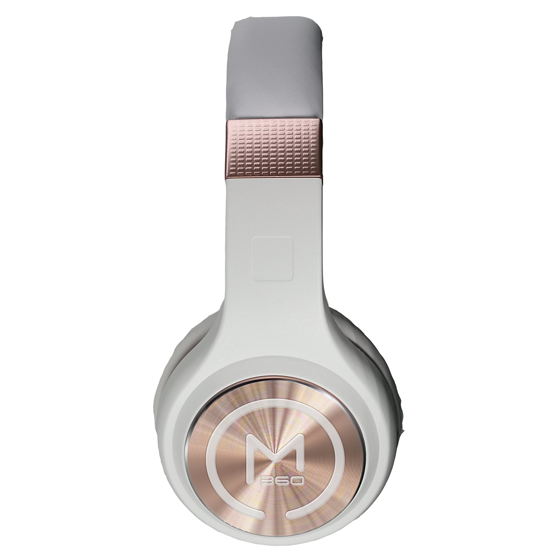 Photo of Morpheus 360 Serenity Wireless Over Ear Headphones from the side. White with Rose Gold accents.