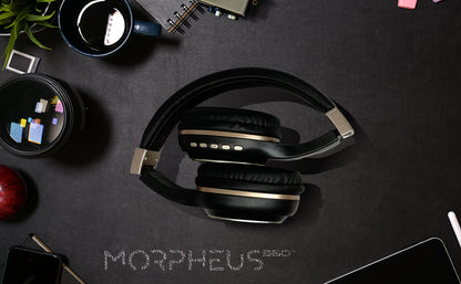 Photo of Morpheus 360 Serenity Wireless Over Ear Headphones shows the convenient foldable design of the headphones.
