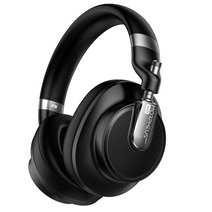 Photo of Morpheus 360 Verve HD Hybrid Wireless ANC Noise Cancelling Headphones displays the titanium constuction, padded headband and plush earpads of these premium headphones.